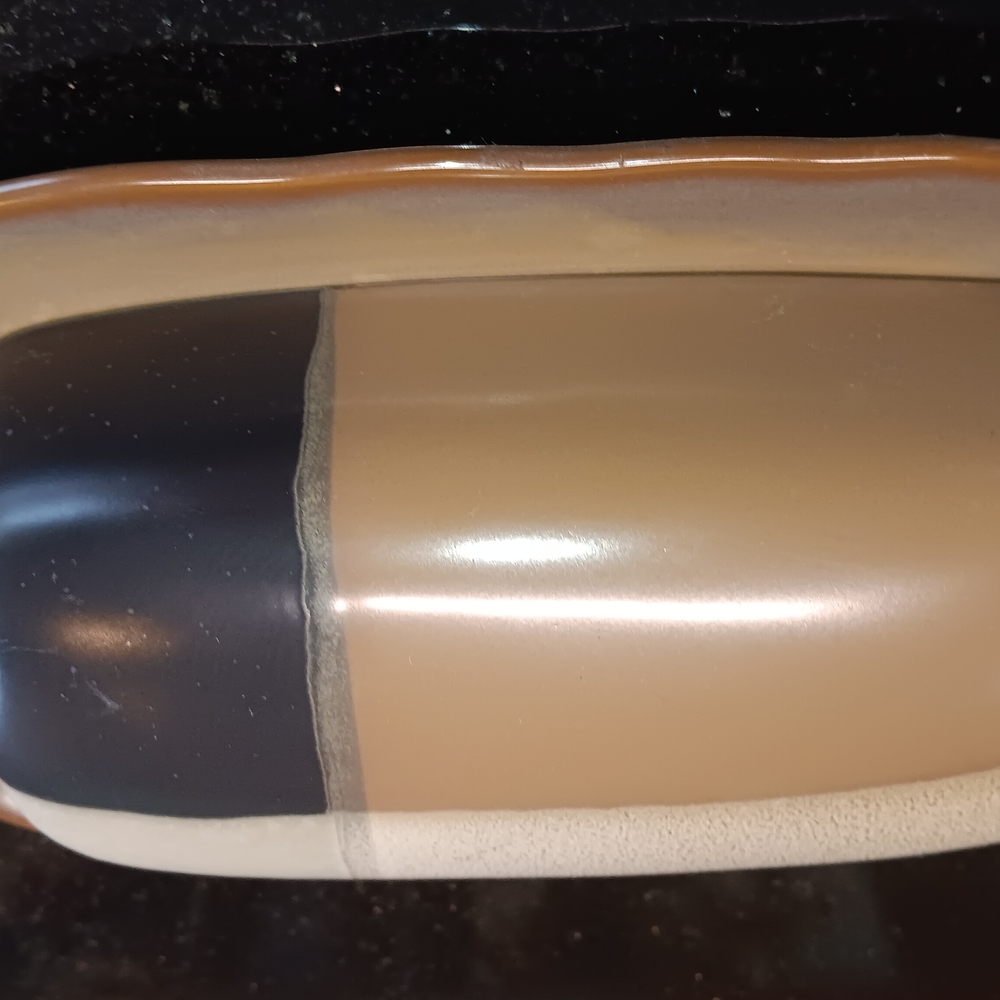 Two-Tone Brown and Black Sango Butter Dish.